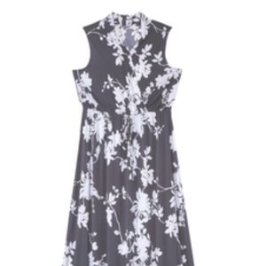 Navy Blue and white floral Maxi Dress. With front tie